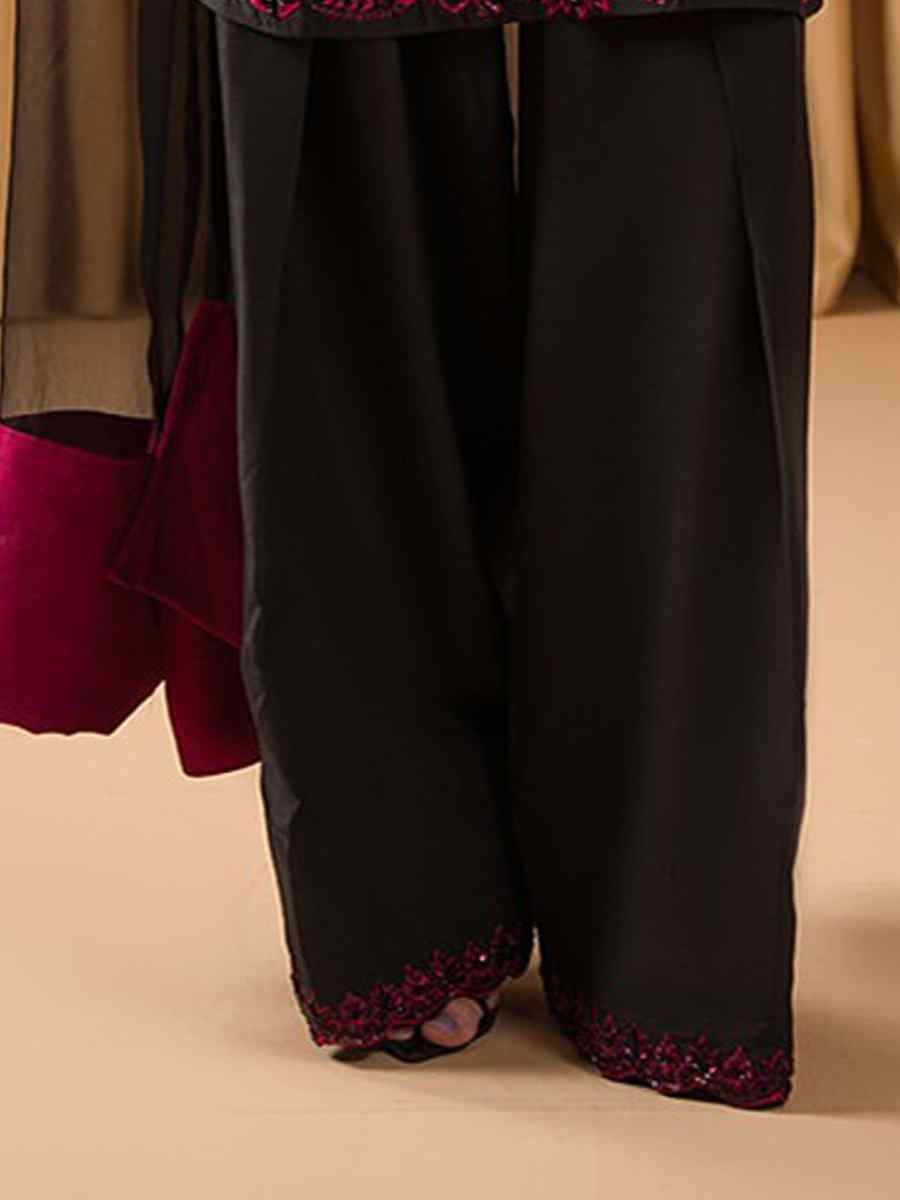 Black Natural Crepe Silk Embroidered Festival Casual Ready Farsi Pant Salwar Kameez