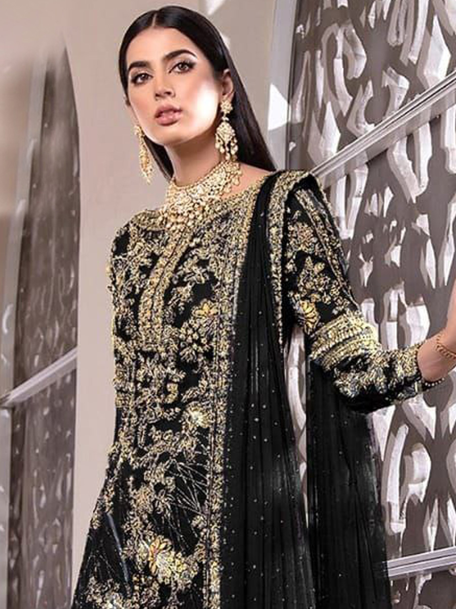 Black Net Embroidered Festival Party Pant Salwar Kameez