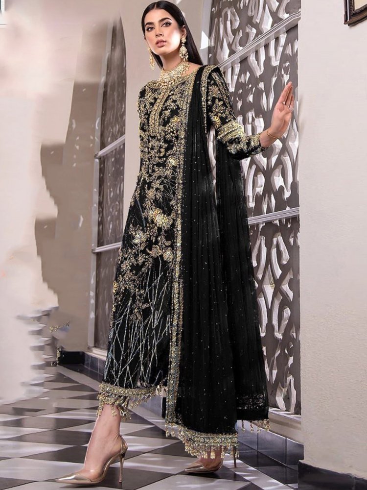 Black Net Embroidered Festival Party Pant Salwar Kameez