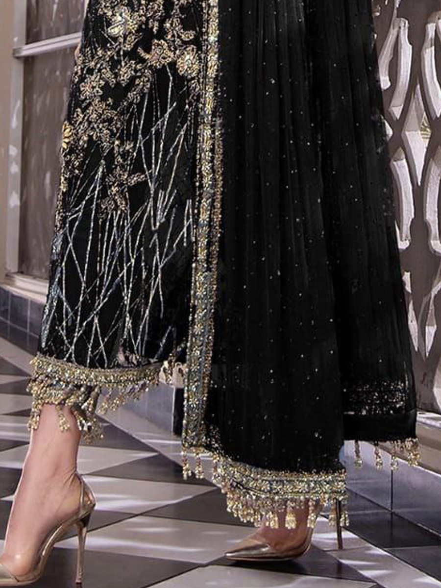 Black Net Embroidered Festival Party Pant Salwar Kameez