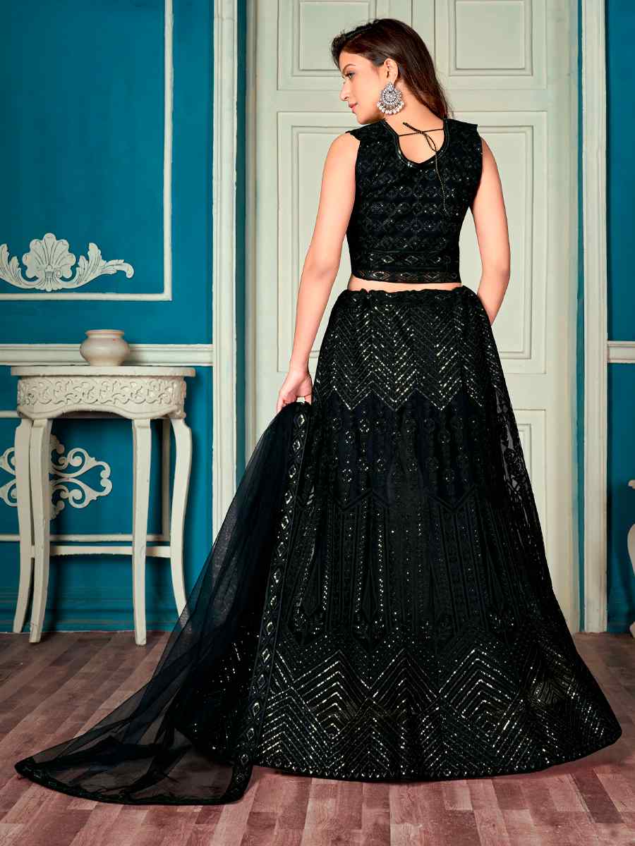 Black Net Embroidered Festival Party Wear Circular Lehenga Choli