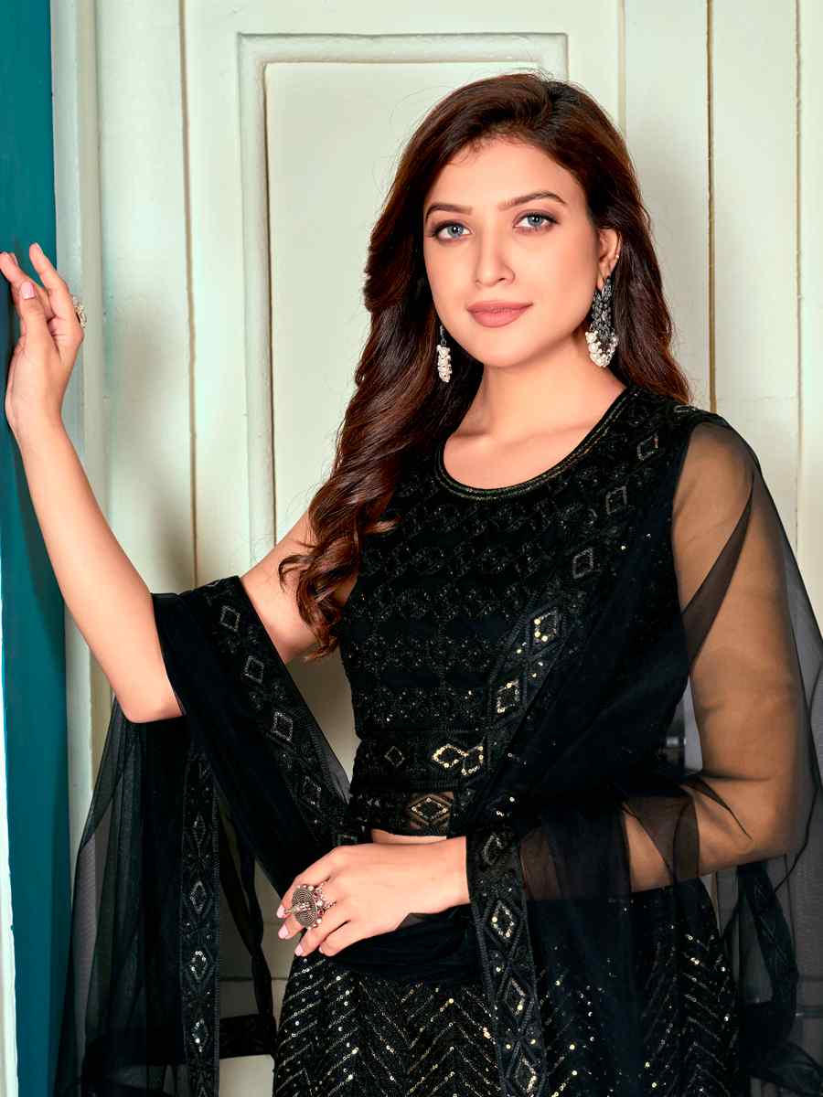 Black Net Embroidered Festival Party Wear Circular Lehenga Choli