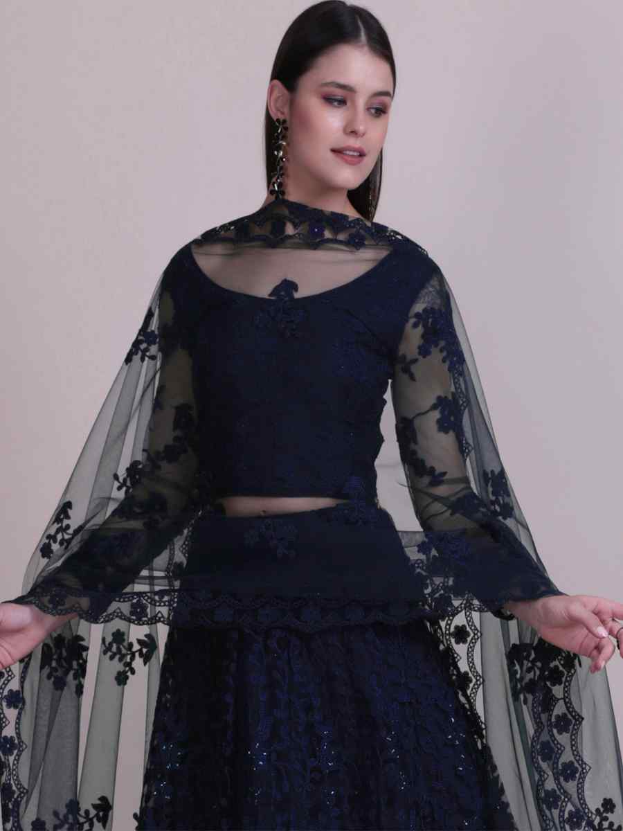 Black Net Embroidered Festival Party Wear Circular Lehenga Choli