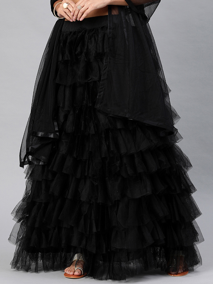 Black Net Embroidered Party Wear Wedding Circular Lehenga Choli