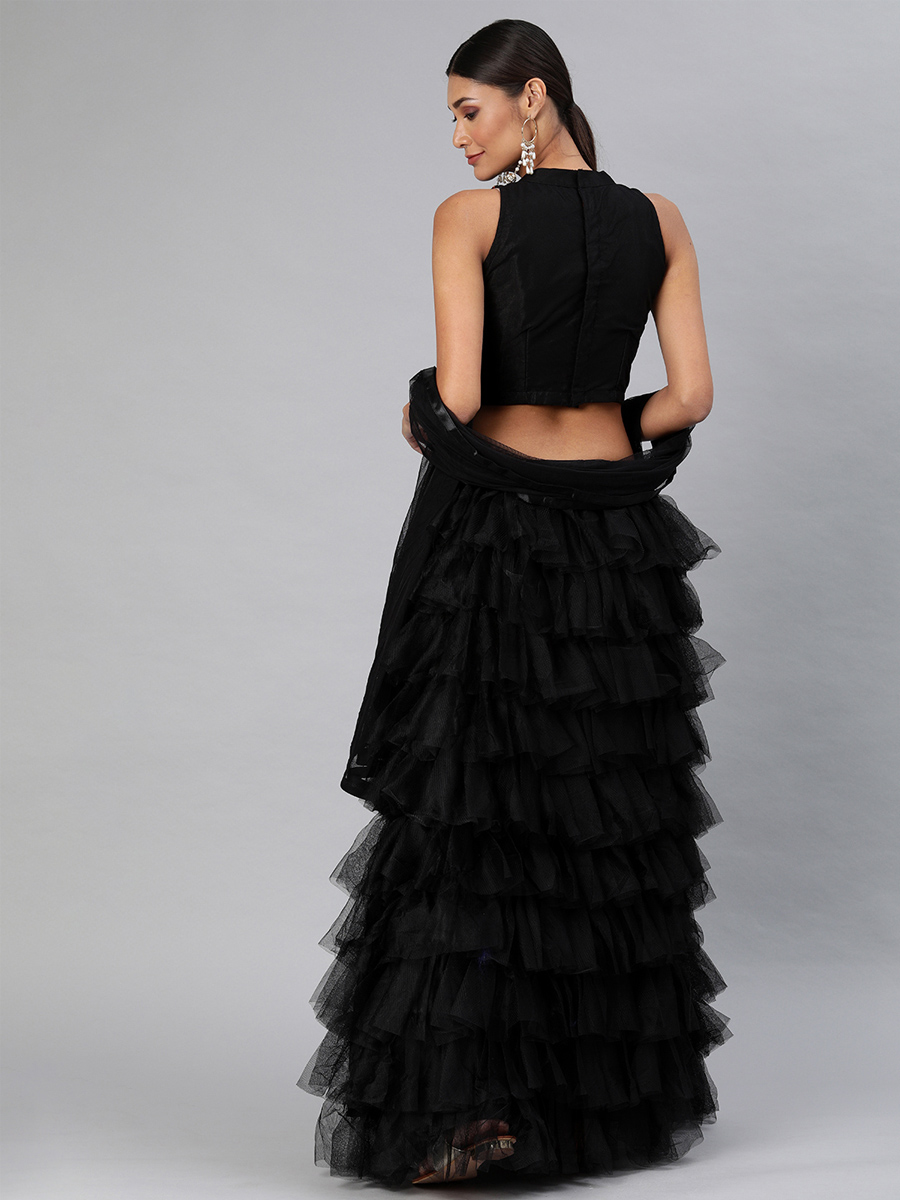 Black Net Embroidered Party Wear Wedding Circular Lehenga Choli