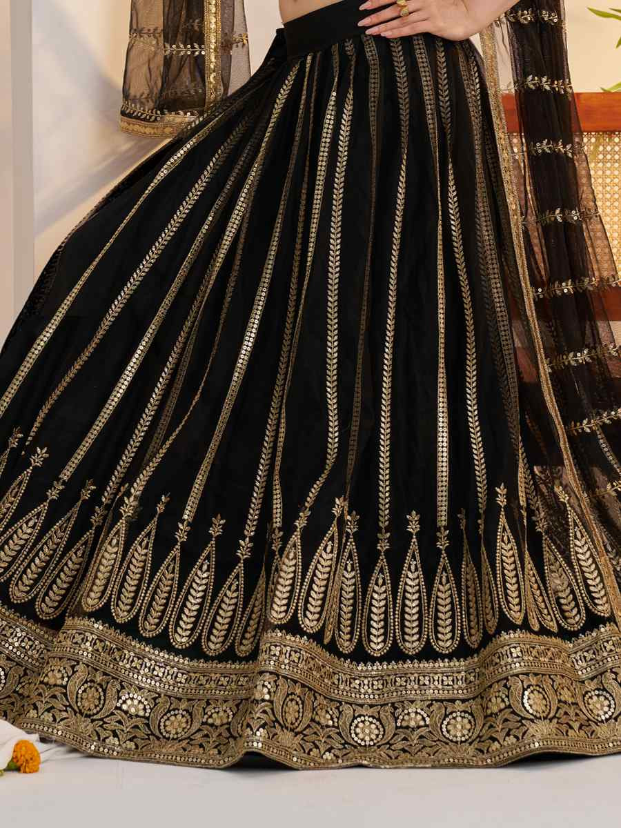 Black Net Embroidered Wedding Reception Festival Heavy Border Lehenga Choli