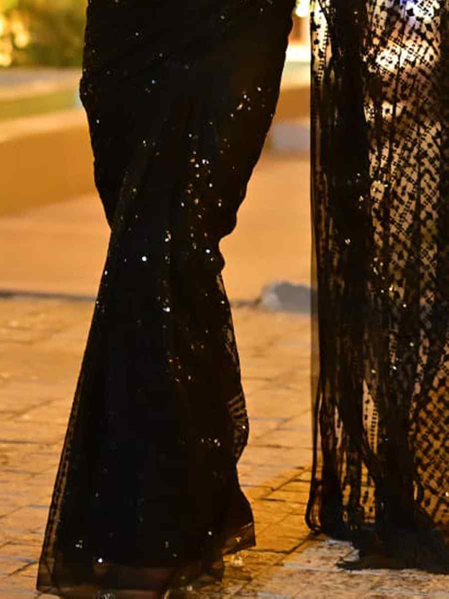 Black Net Embroidery Traditional Casual Reception Festival Wedding Fancy Heavy Border Saree