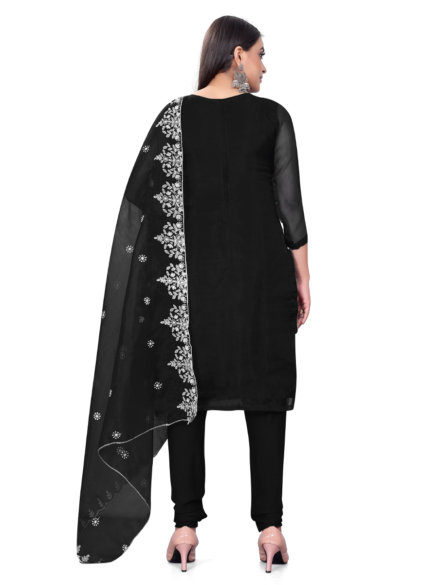 Black Organza Embroidered Casual Festival Churidar Salwar Kameez