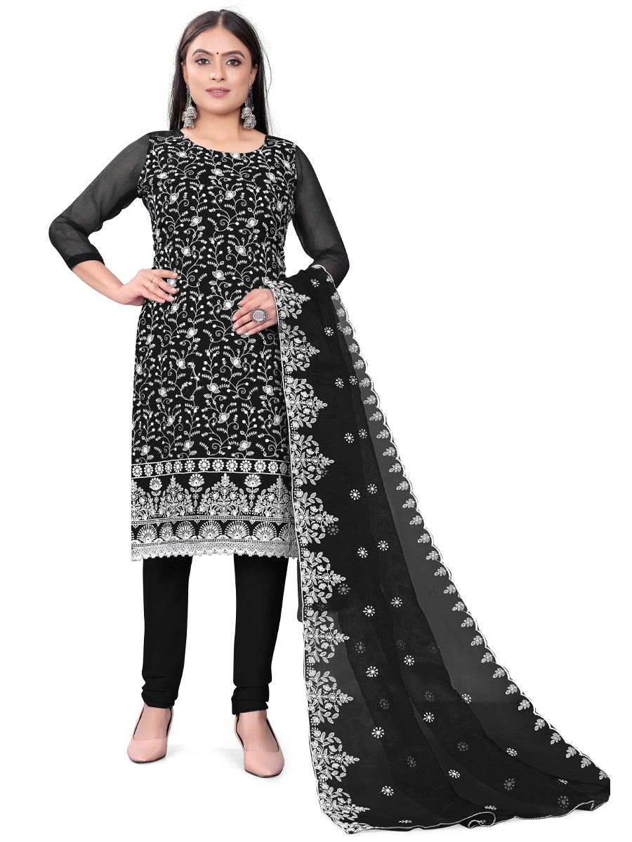 Black Organza Embroidered Casual Festival Churidar Salwar Kameez