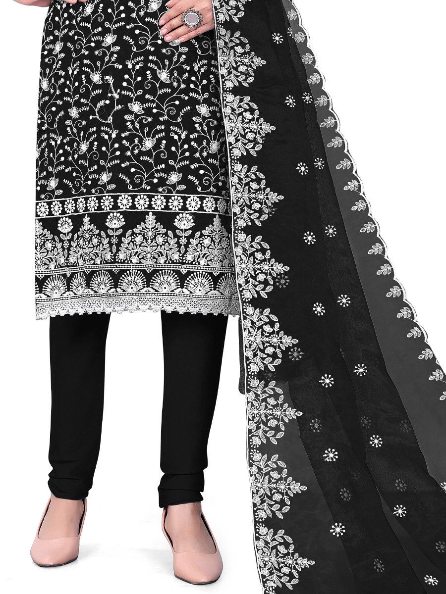 Black Organza Embroidered Casual Festival Churidar Salwar Kameez