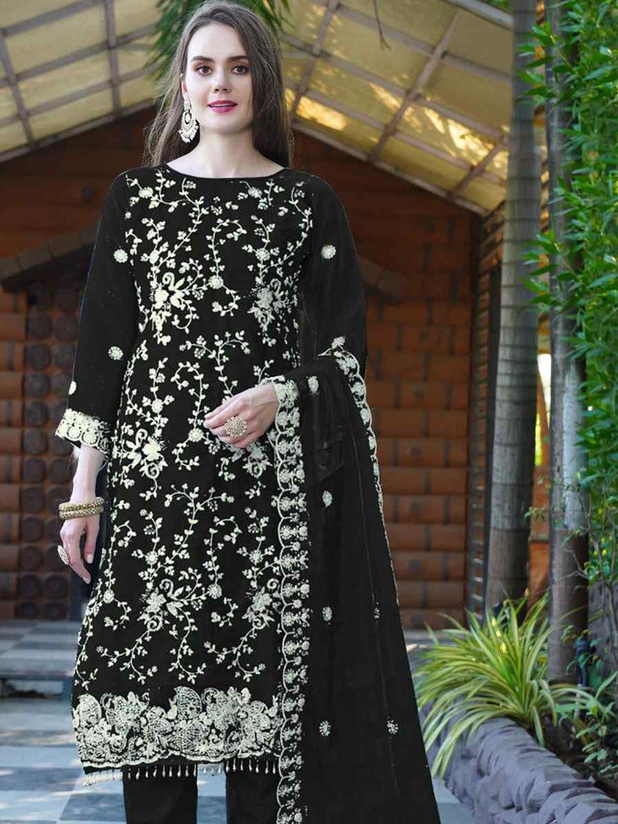 Black Organza Embroidered Festival Wedding Pant Salwar Kameez