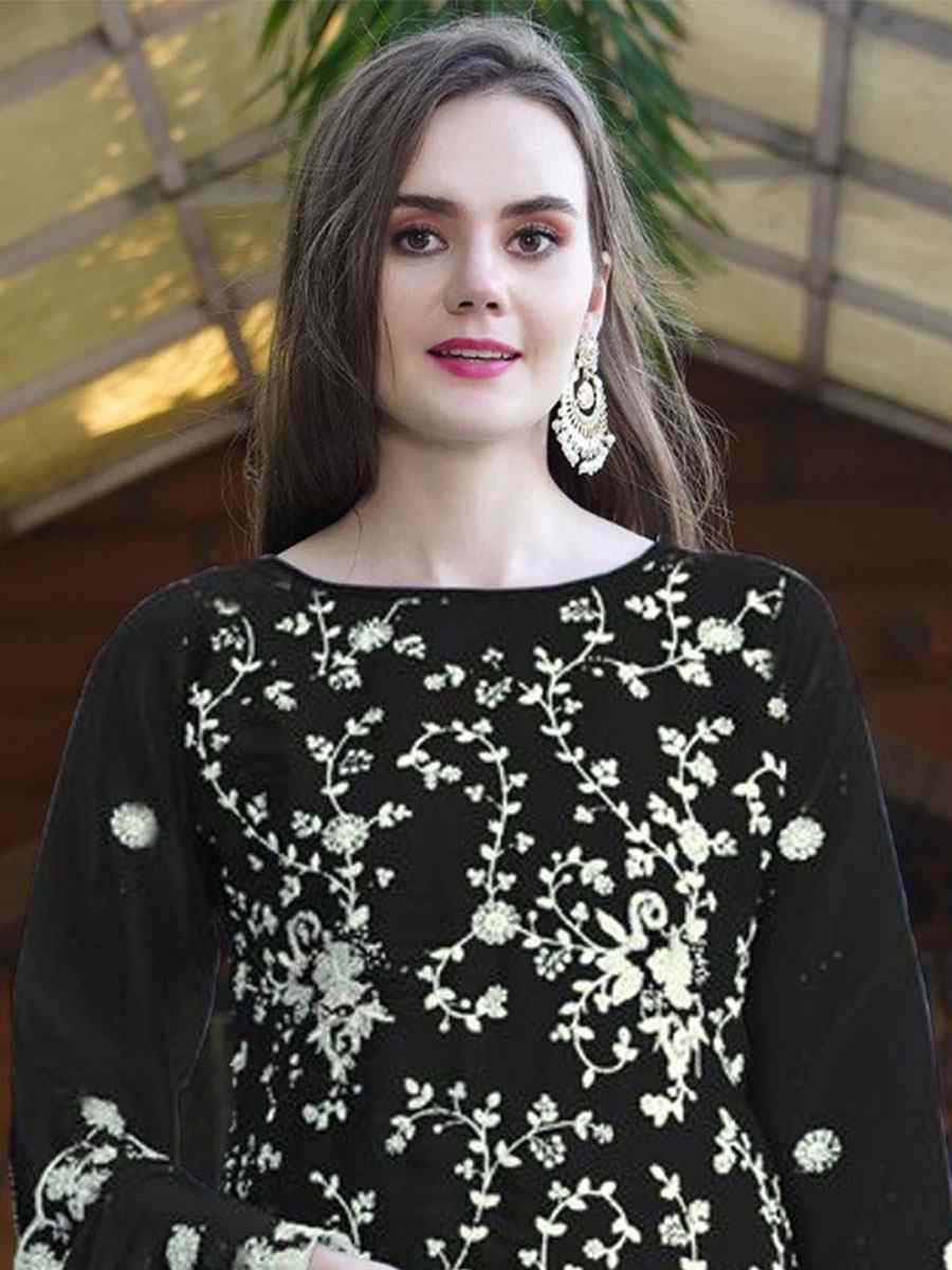Black Organza Embroidered Festival Wedding Pant Salwar Kameez