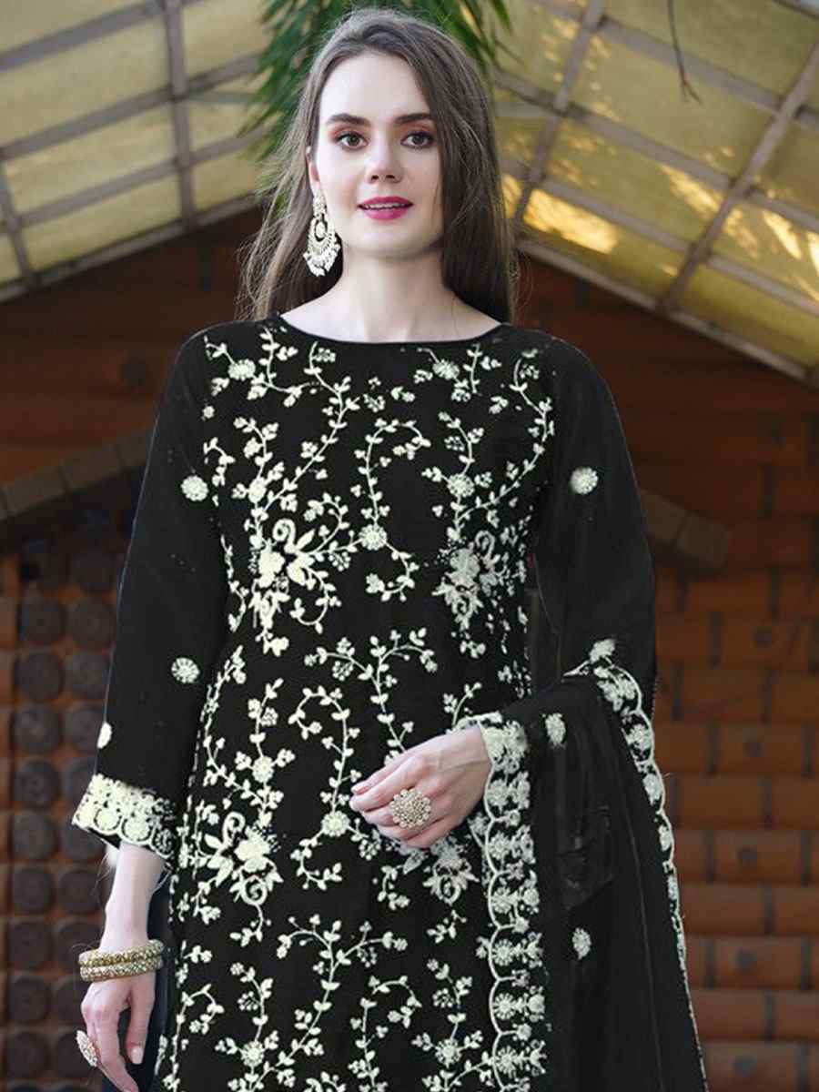 Black Organza Embroidered Festival Wedding Pant Salwar Kameez