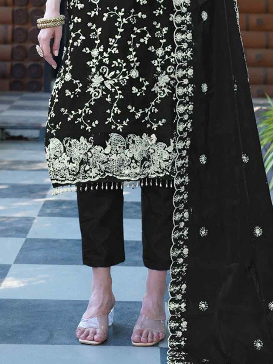Black Organza Embroidered Festival Wedding Pant Salwar Kameez