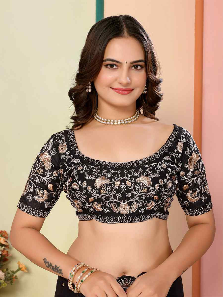 Black Organza Embroidery Traditional Festival Reception Festival Wedding Fancy Heavy Border Saree