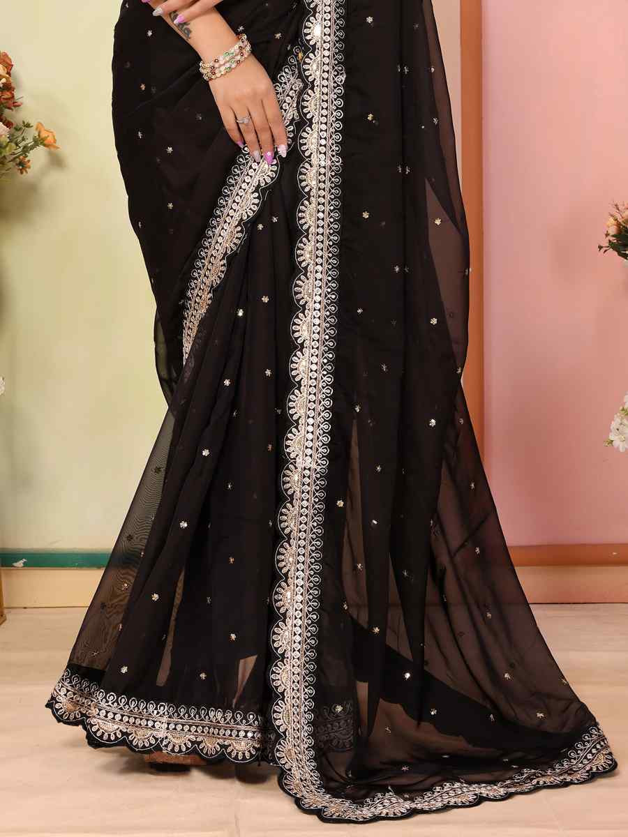 Black Organza Embroidery Traditional Festival Reception Festival Wedding Fancy Heavy Border Saree