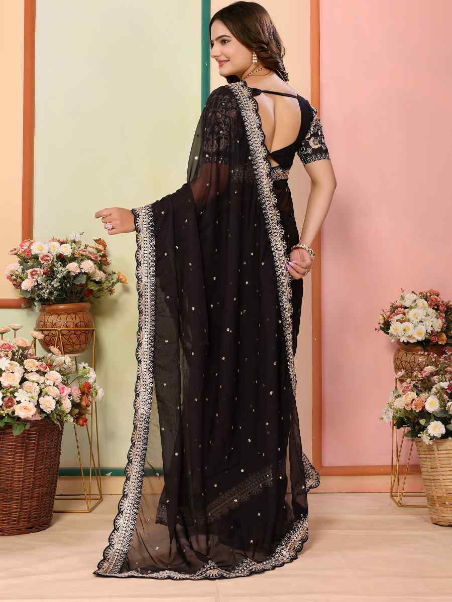 Black Organza Embroidery Traditional Festival Reception Festival Wedding Fancy Heavy Border Saree