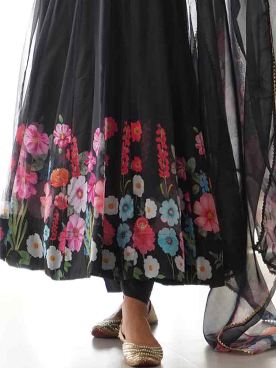 Black Organza Floral Printed Embroidery Party Wedding Festival Casual Ready Anarkali Salwar Kameez