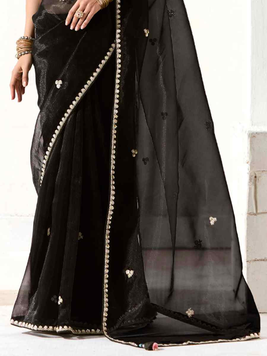Black Organza Tissue Embroidered Festival Wedding Fancy Heavy Border Saree
