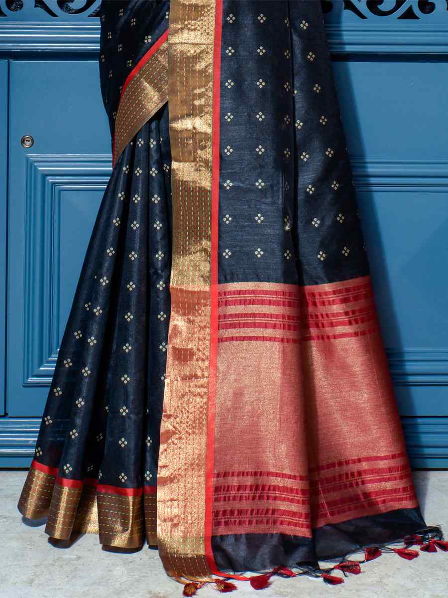 Black Paithani Silk Handwoven Wedding Festival Heavy Border Saree