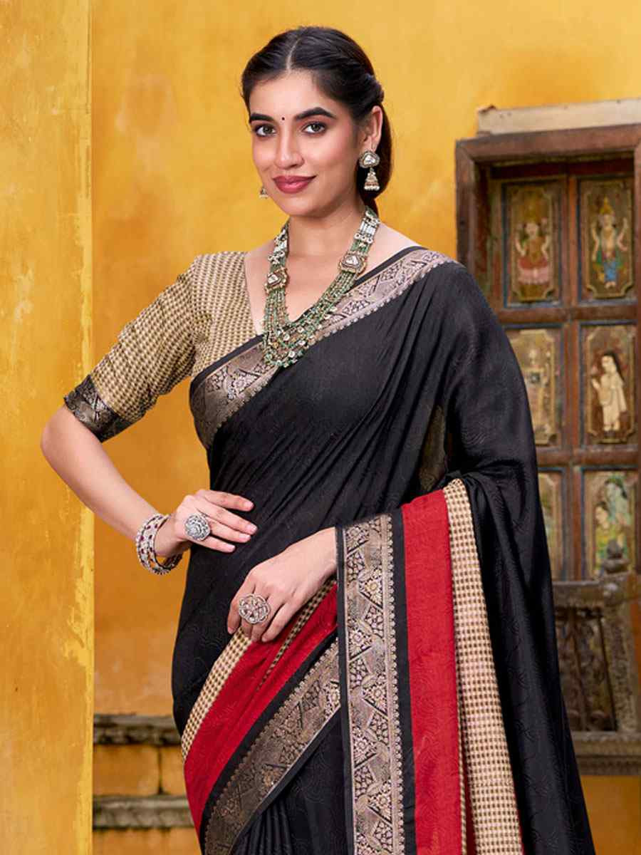 Black Poly Cotton Handwoven Casual Festival Party Classic Style Sarees
