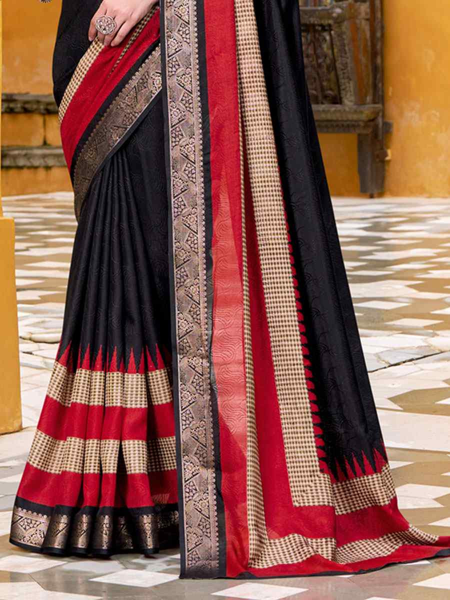 Black Poly Cotton Handwoven Casual Festival Party Classic Style Sarees