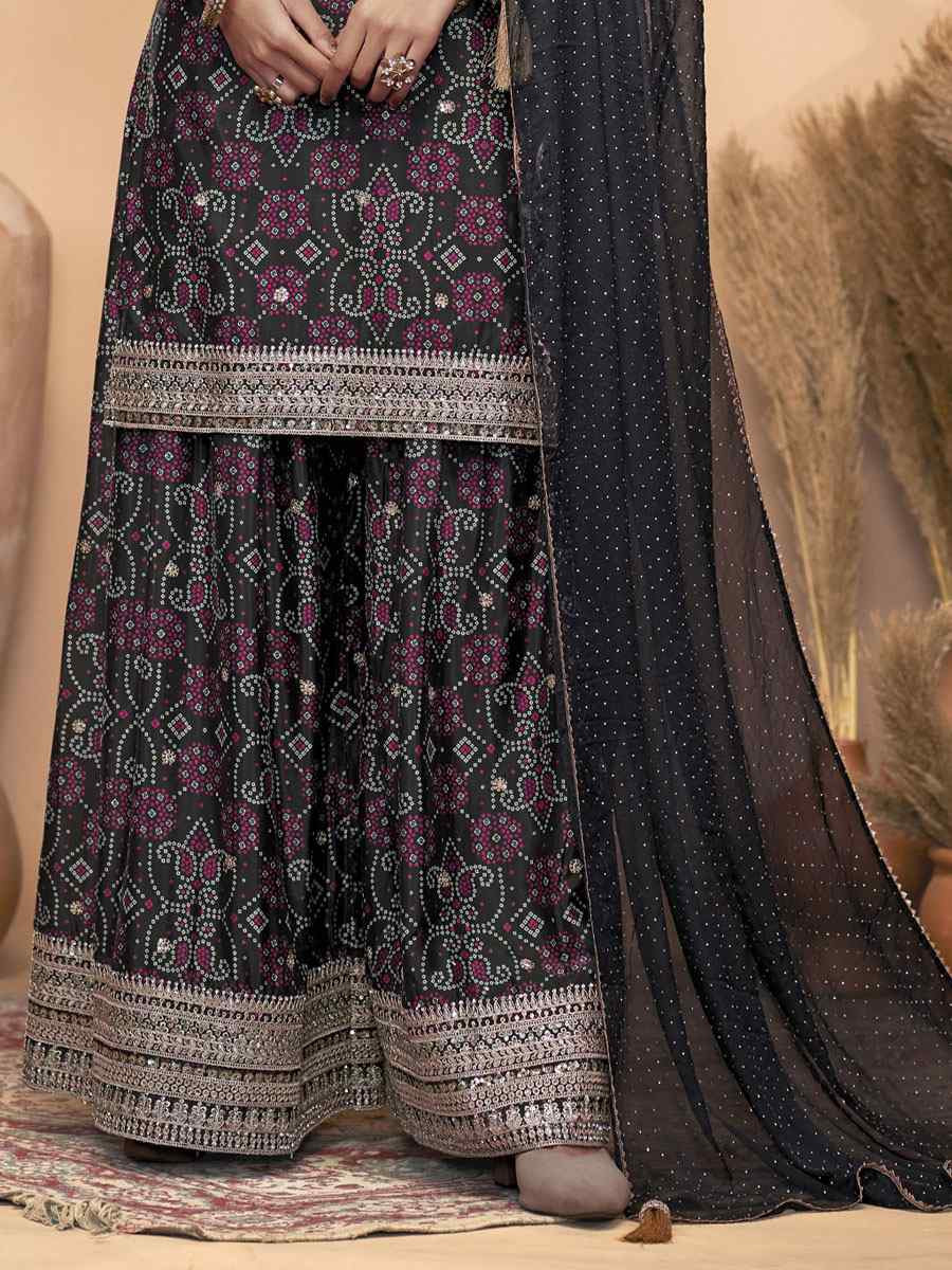 Black Premium Finest Chinon Printed Embroidery Party Wedding Festival Casual Ready Palazzo Pant Salwar Kameez