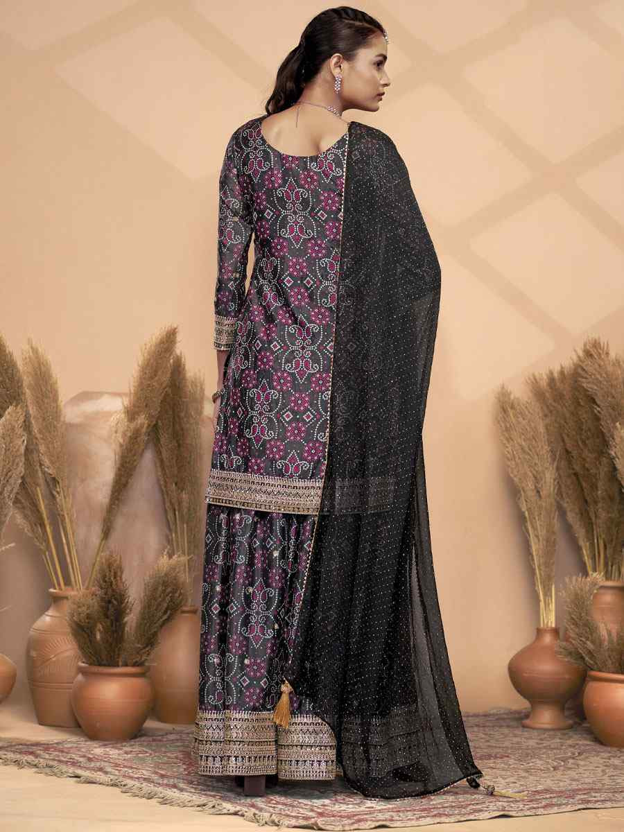 Black Premium  Finest Chinon Printed Embroidery Party Wedding Festival Casual Ready Palazzo Pant Salwar Kameez