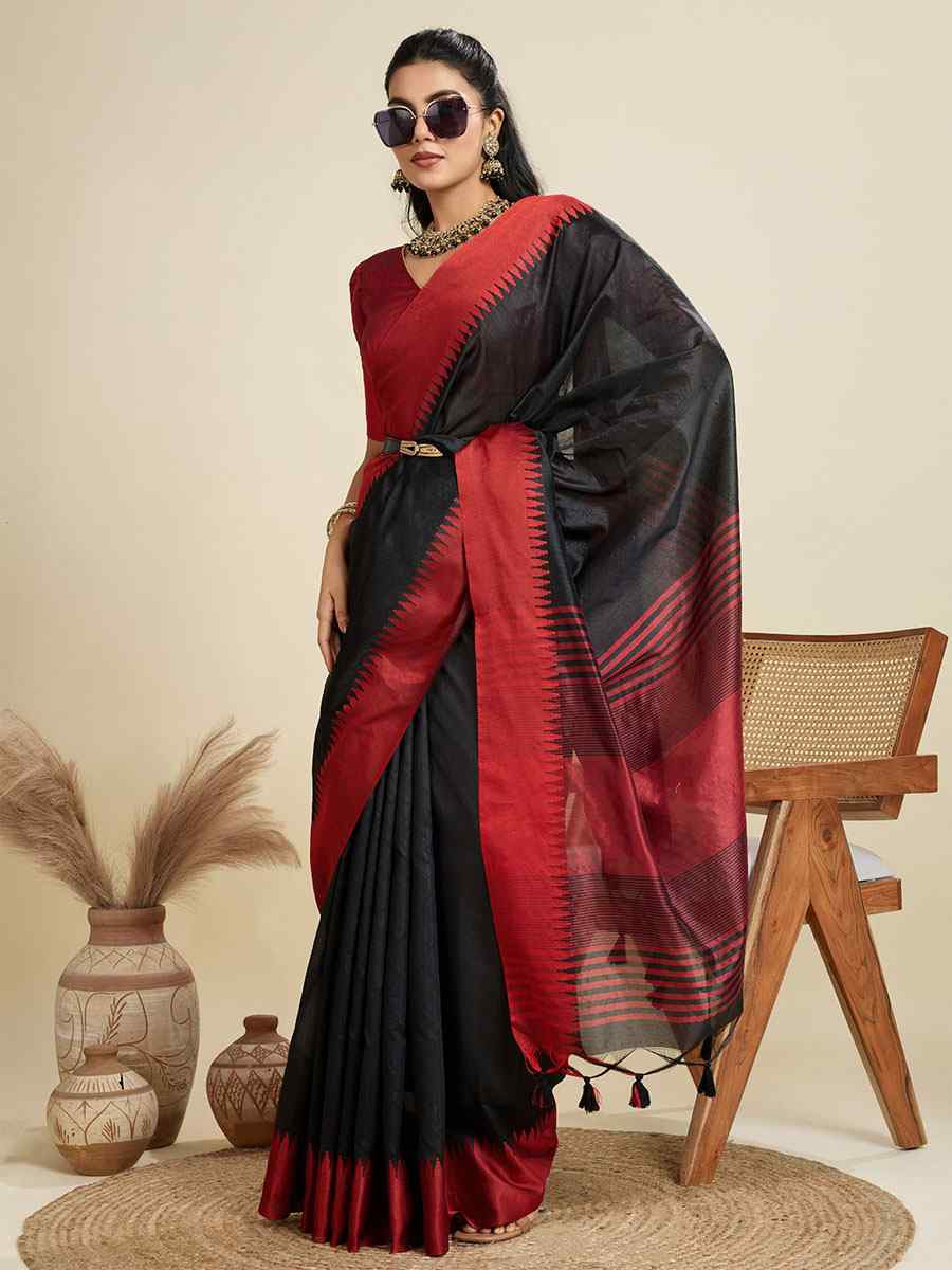 Black Premium Khadi Raw Silk Zari Handwoven Casual Reception Festival Wedding Fancy Classic Style Sarees