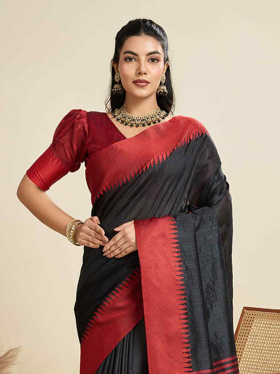 Black Premium Khadi Raw Silk Zari Handwoven Casual Reception Festival Wedding Fancy Classic Style Sarees