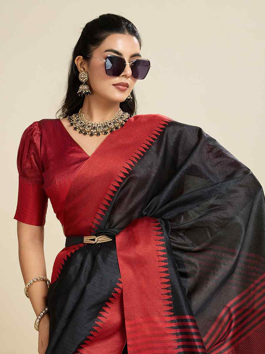 Black Premium Khadi Raw Silk Zari Handwoven Casual Reception Festival Wedding Fancy Classic Style Sarees