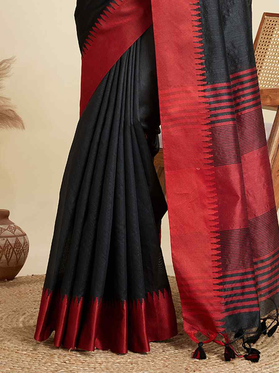 Black Premium Khadi Raw Silk Zari Handwoven Casual Reception Festival Wedding Fancy Classic Style Sarees