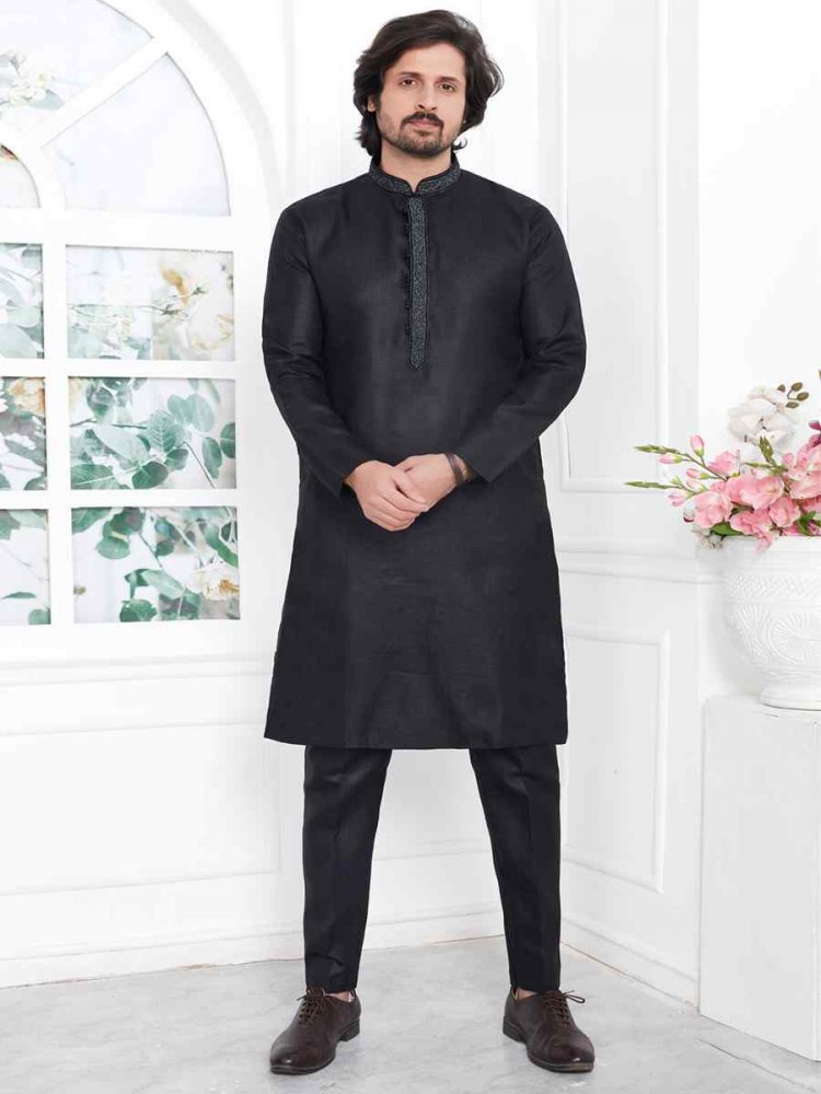 Black Premium Linen Cotton Printed Festival Casual Kurta