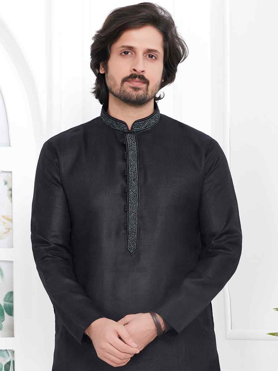 Black Premium Linen Cotton Printed Festival Casual Kurta