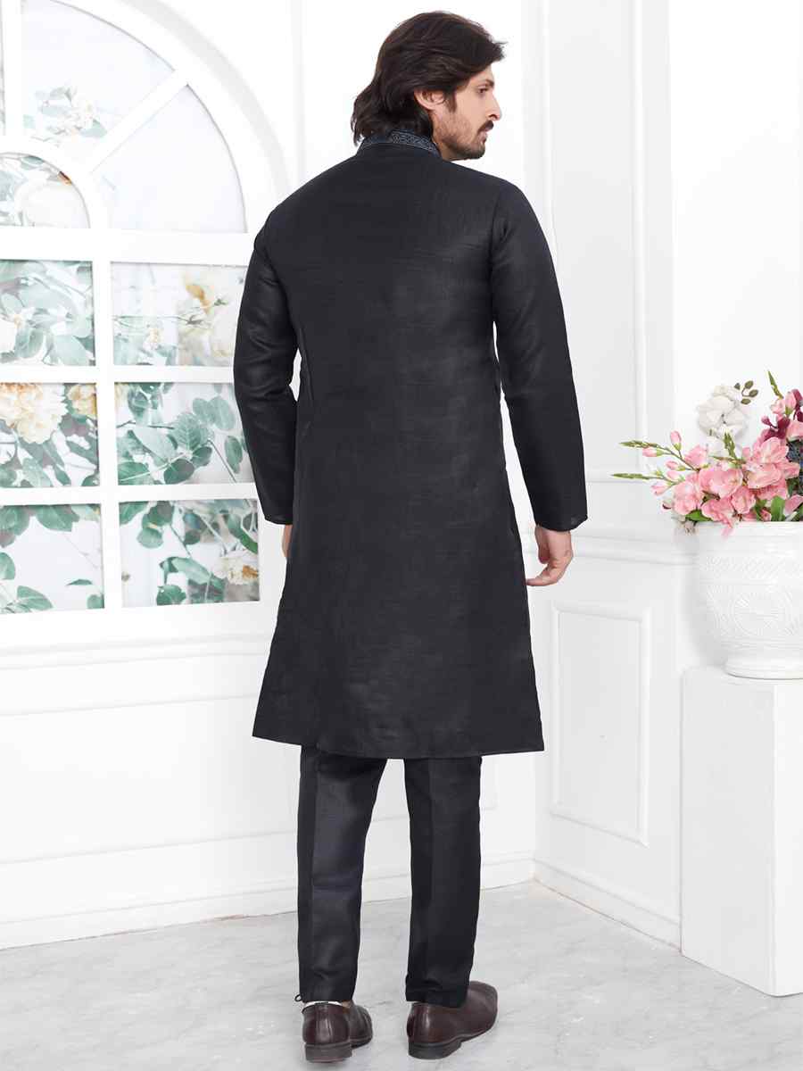 Black Premium Linen Cotton Printed Festival Casual Kurta