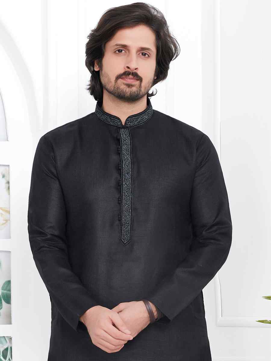 Black Premium Linen Cotton Printed Festival Casual Kurta