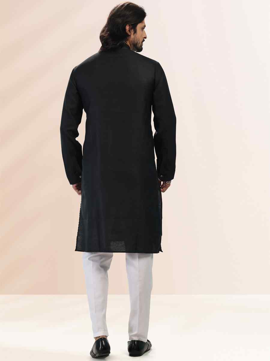 Black Premium Linen Cotton Woven Festival Party Kurta
