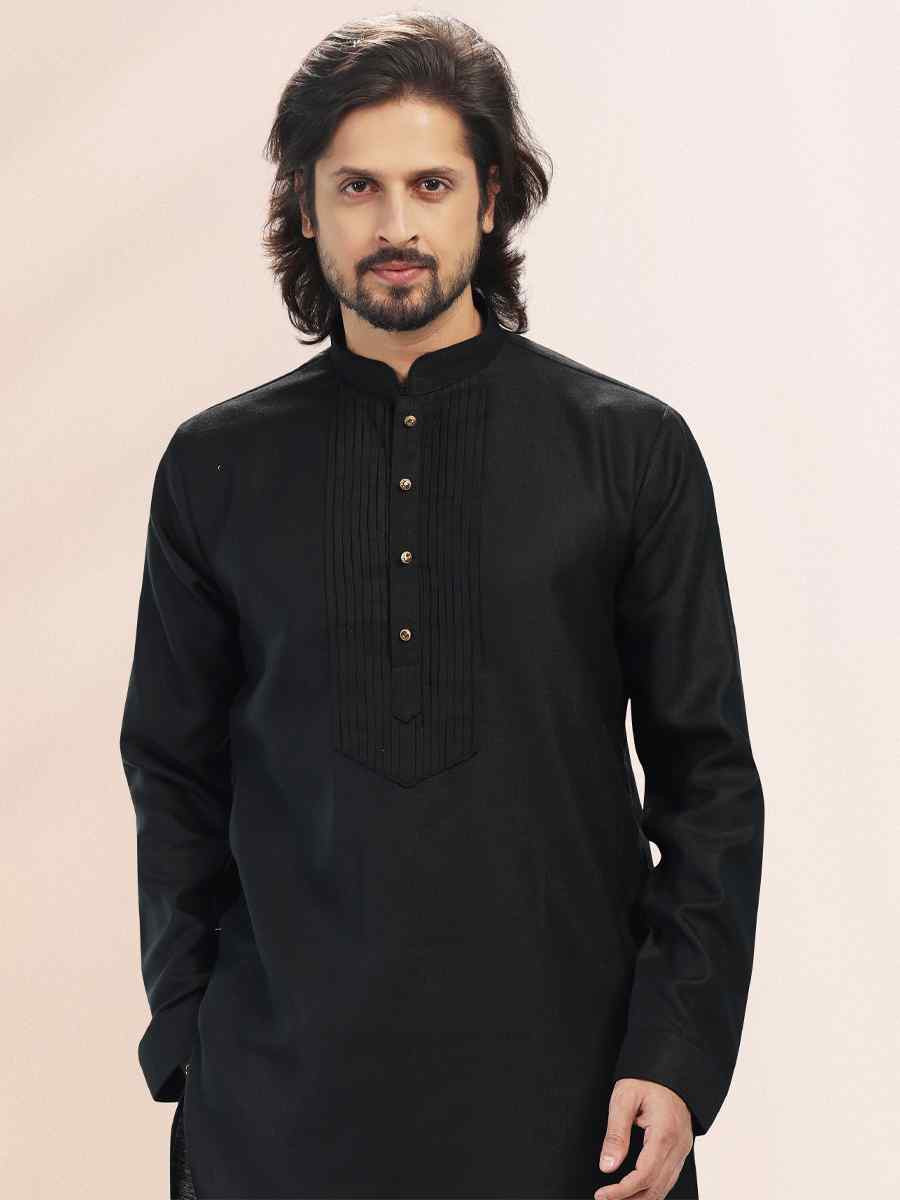 Black Premium Linen Cotton Woven Festival Party Kurta