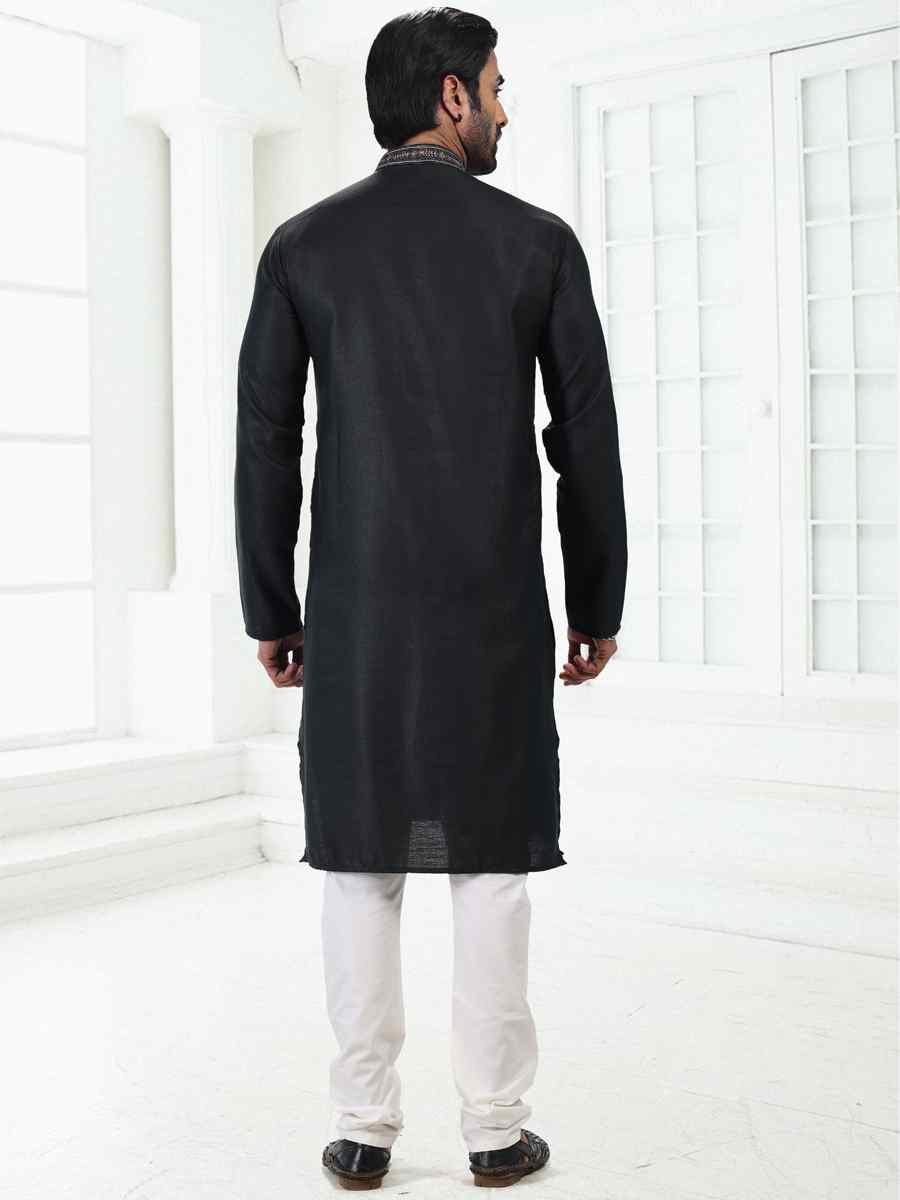Black Premium Linen Cotton Woven Festival Wedding Kurta