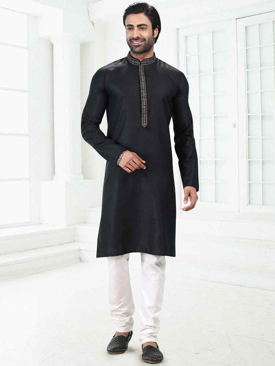 Black Premium Linen Cotton Woven Festival Wedding Kurta