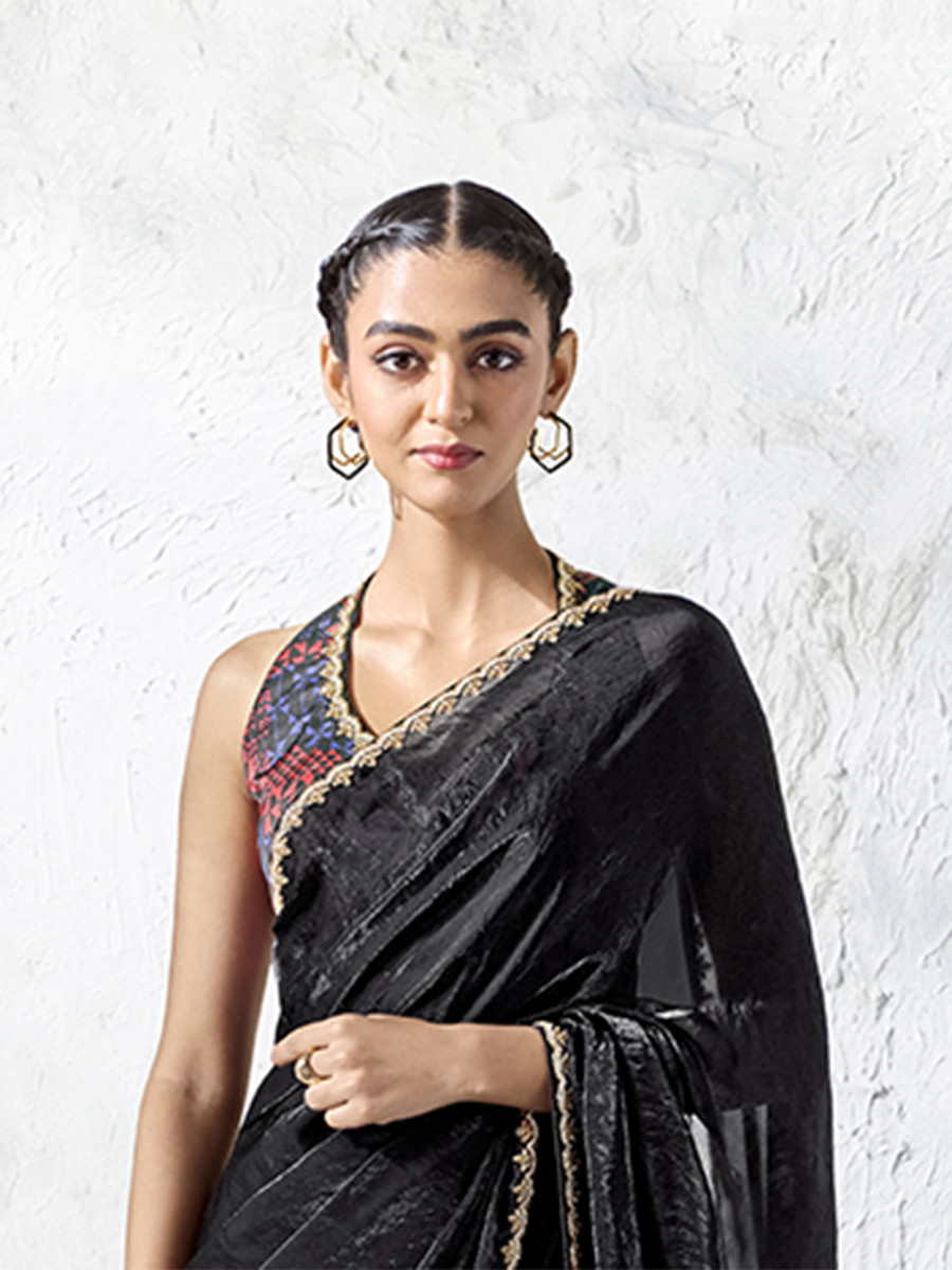 Black Premium Luxe Silk Organza Embroidery Sequins Wedding Reception Party Festival Casual Heavy Border Sarees