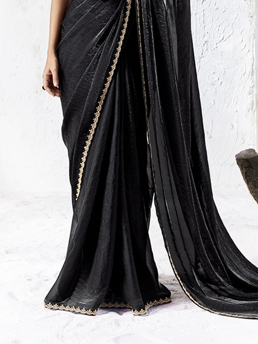 Black Premium Luxe Silk Organza Embroidery Sequins Wedding Reception Party Festival Casual Heavy Border Sarees