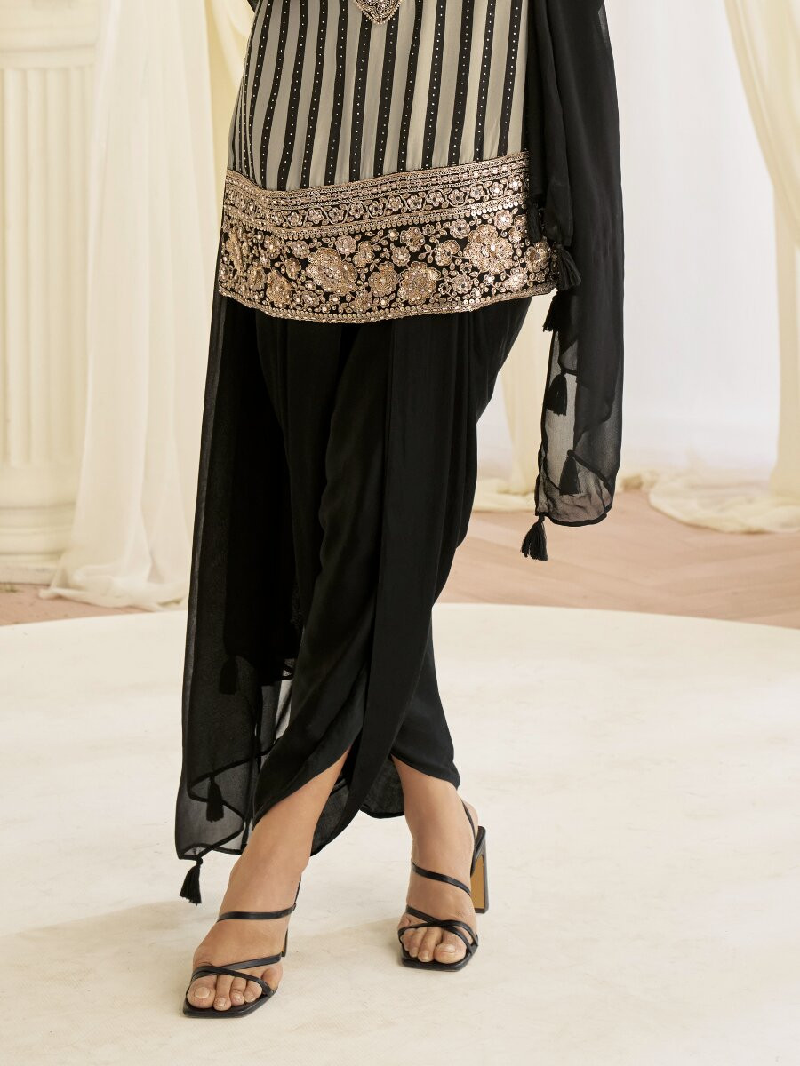 Black Premium Natural Crep Silk Embroidery Sequins Zari Wedding Party Festival Casual Ready Dhoti Salwar Kameez