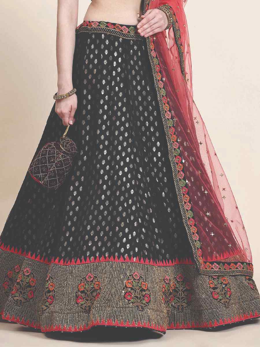 Black Premium Net Embroidered Engagement Wedding Heavy Border Lehenga Choli