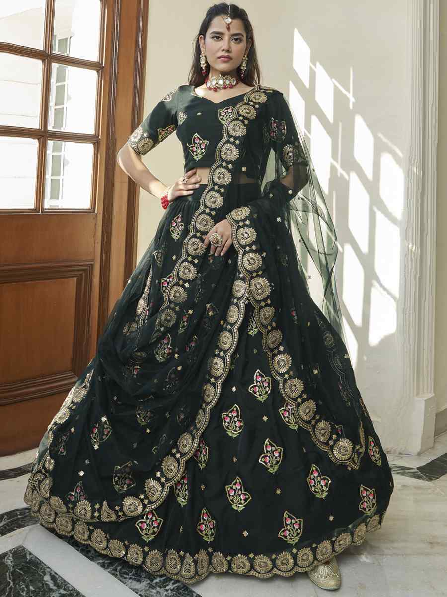 Black Premium Organza Embroidered Festival Party Wear Heavy Border Lehenga Choli