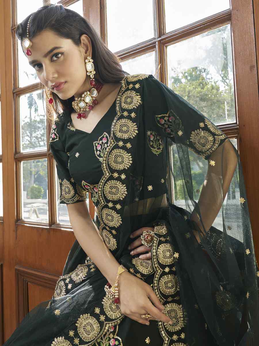 Black Premium Organza Embroidered Festival Party Wear Heavy Border Lehenga Choli