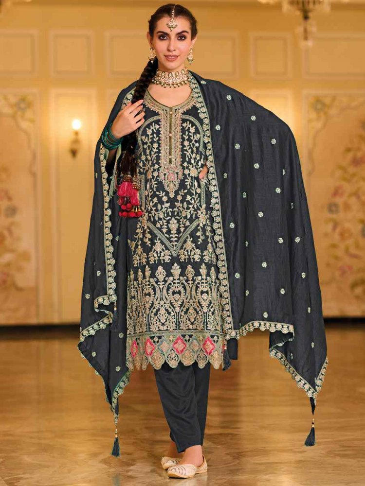 Black Premium Silk Embroidered Festival Casual Ready Pant Salwar Kameez