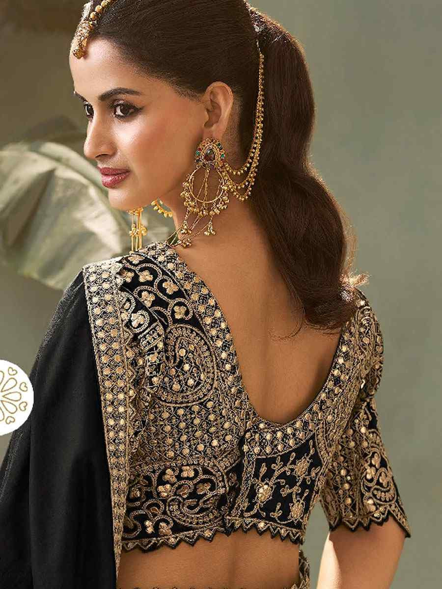 Black Premium Silk Embroidery Festival Wedding Fancy Classic Heavy Border Saree