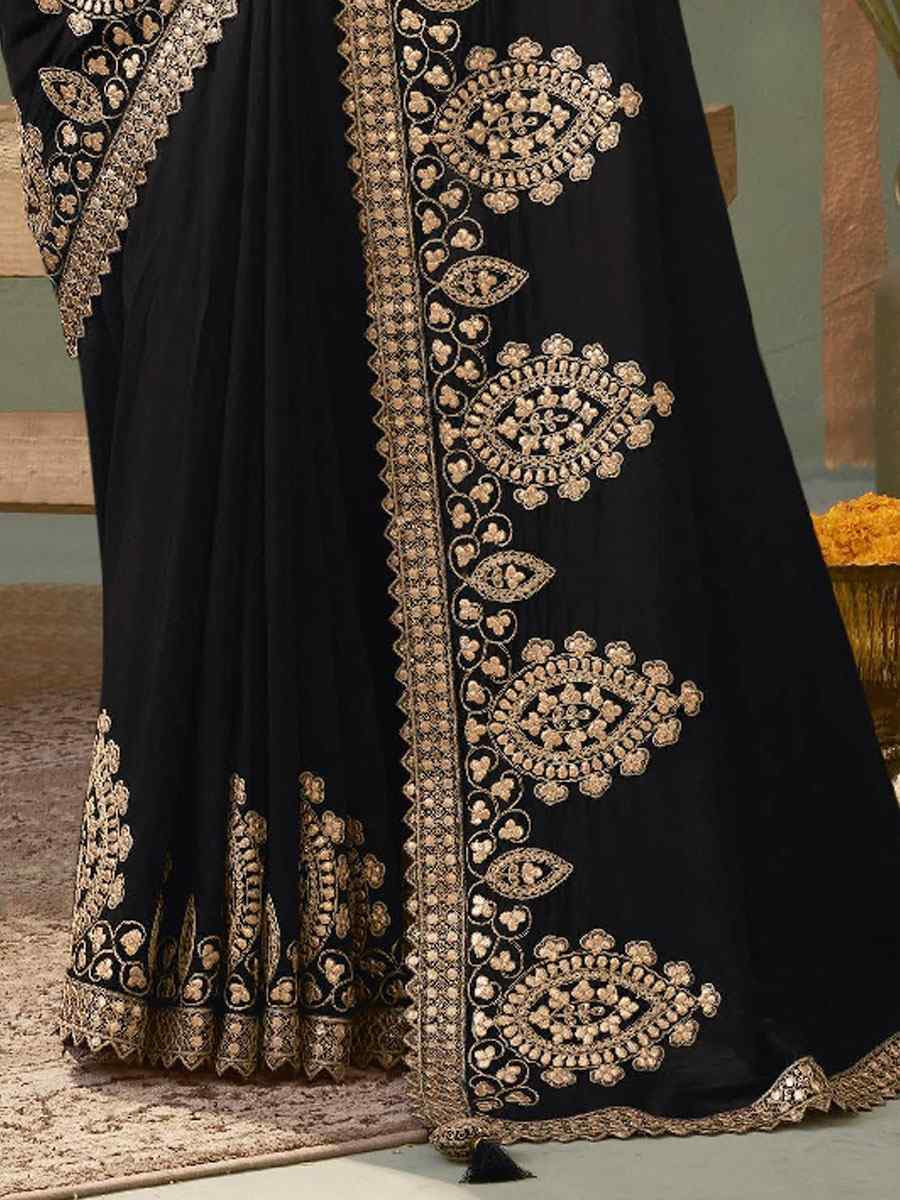 Black Premium Silk Embroidery Festival Wedding Fancy Classic Heavy Border Saree