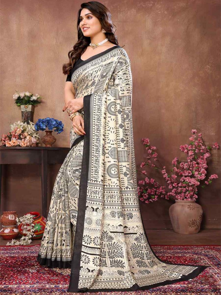 Black Premiume Printed Casual Festival Contemporary Saree